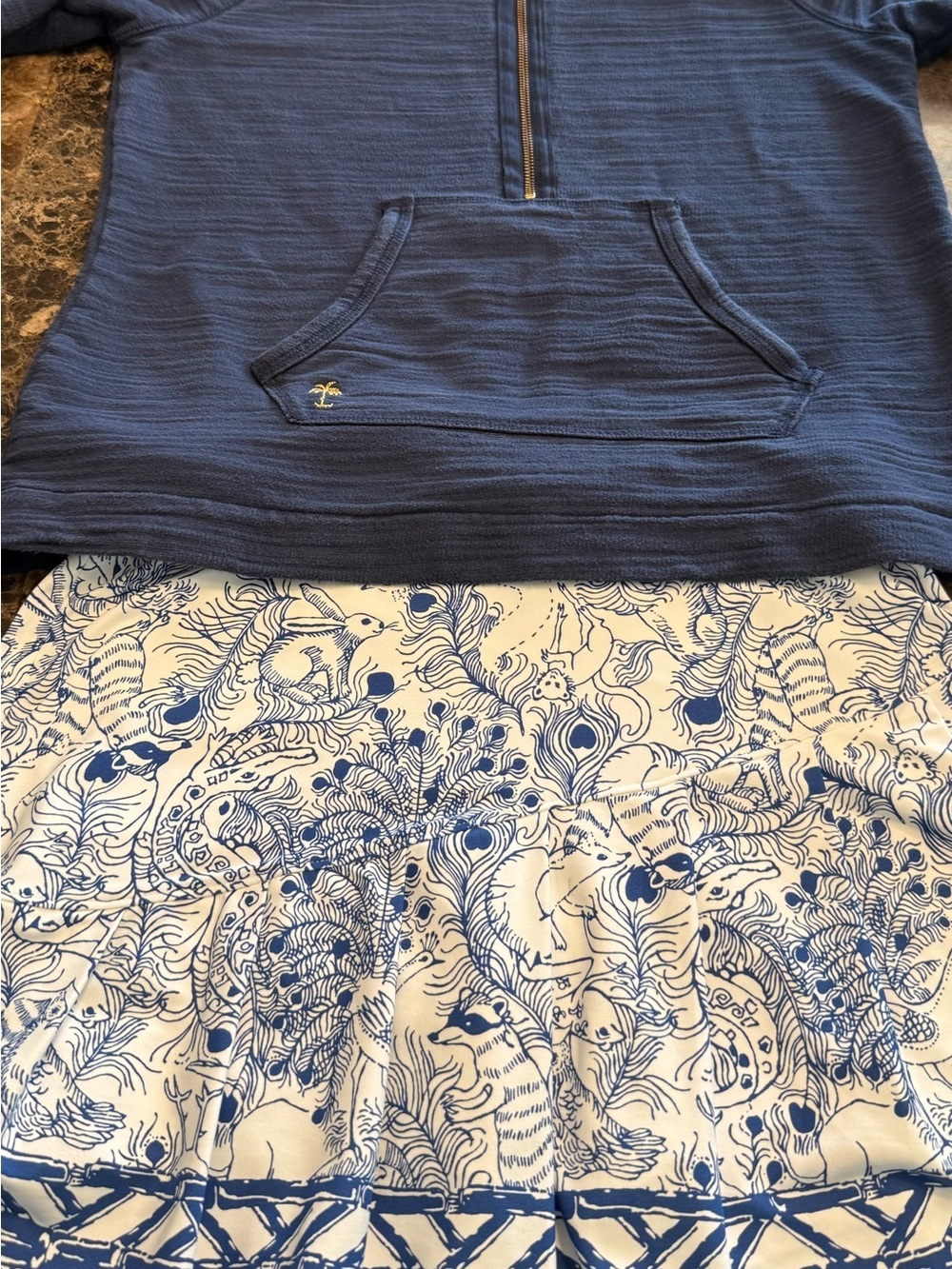 Lilly Pulitzer Quarter Zip Pullover SZ Sm Navy Blue Kangaroo Pocket Sweatshirt - Picture 9 of 9